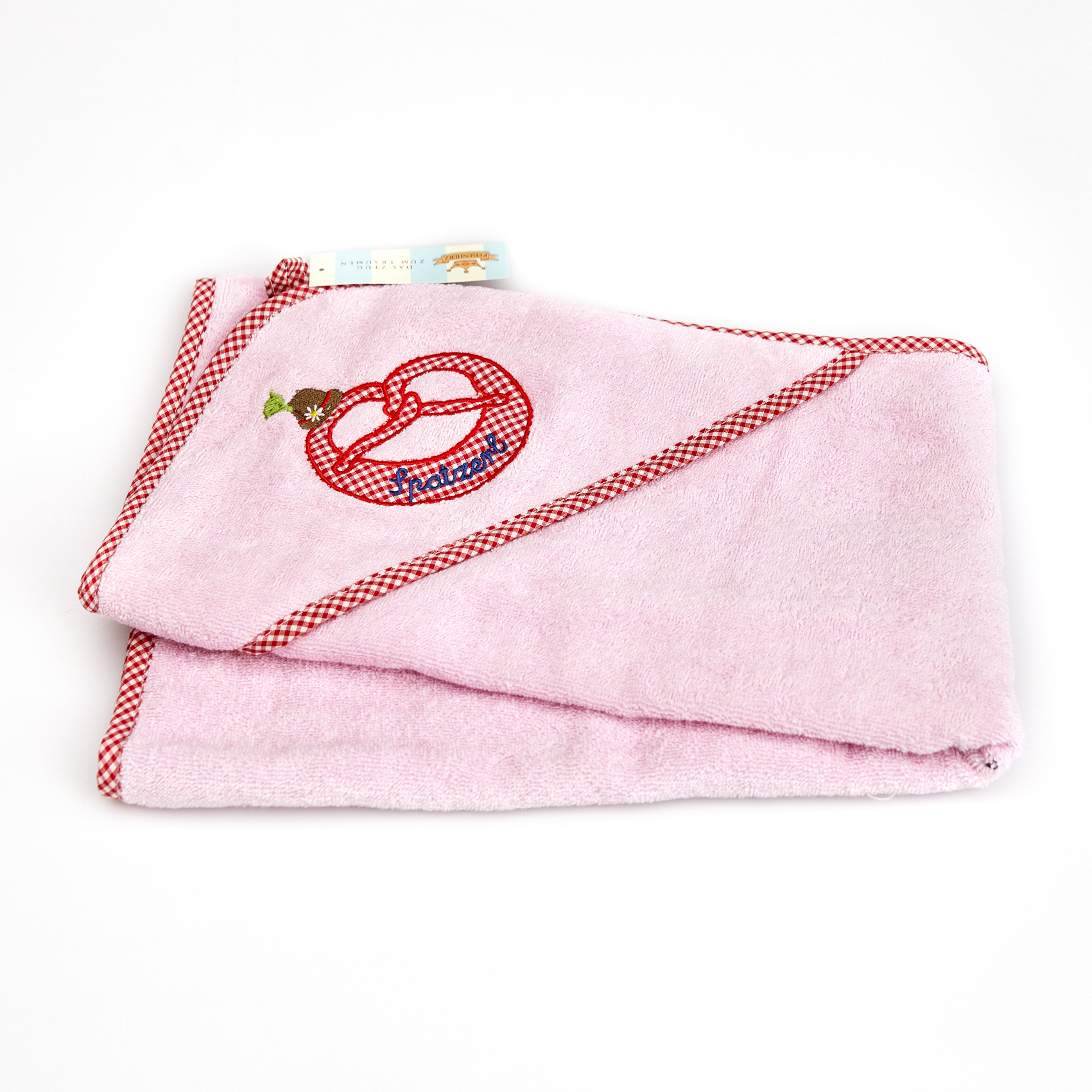 Kapuzenhandtuch "Brezel" mit Tirolerhut rosa
